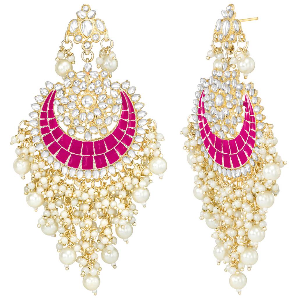 Peora Gold Plated Rani Pink Kundan & Beads Studded Ethnic Dangle Earring Traditional Stylish Fancy Jewellery Gift  : PF31E20RP