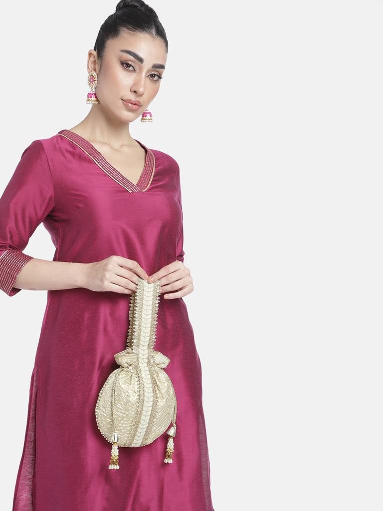 Potli Bags For Women Evening Bag Clutch Ethnic Bride Purse With Drawstring(P93Br) : P93CRM