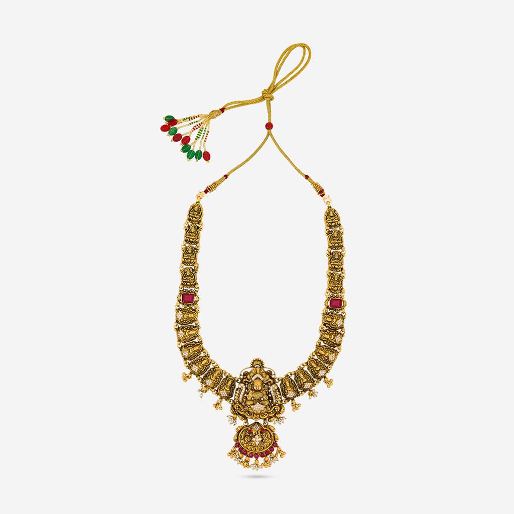 Ruby Oxidised Gold - Plated Bridesmaid Temple Necklace - 462156 : 462156