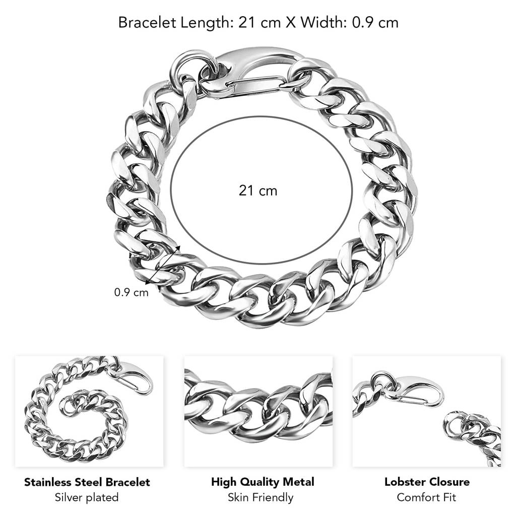 Silver Plated Cuban Link Chain Openable Bracelet Contemporary Jewellery For Men & Boys : PX9B203S