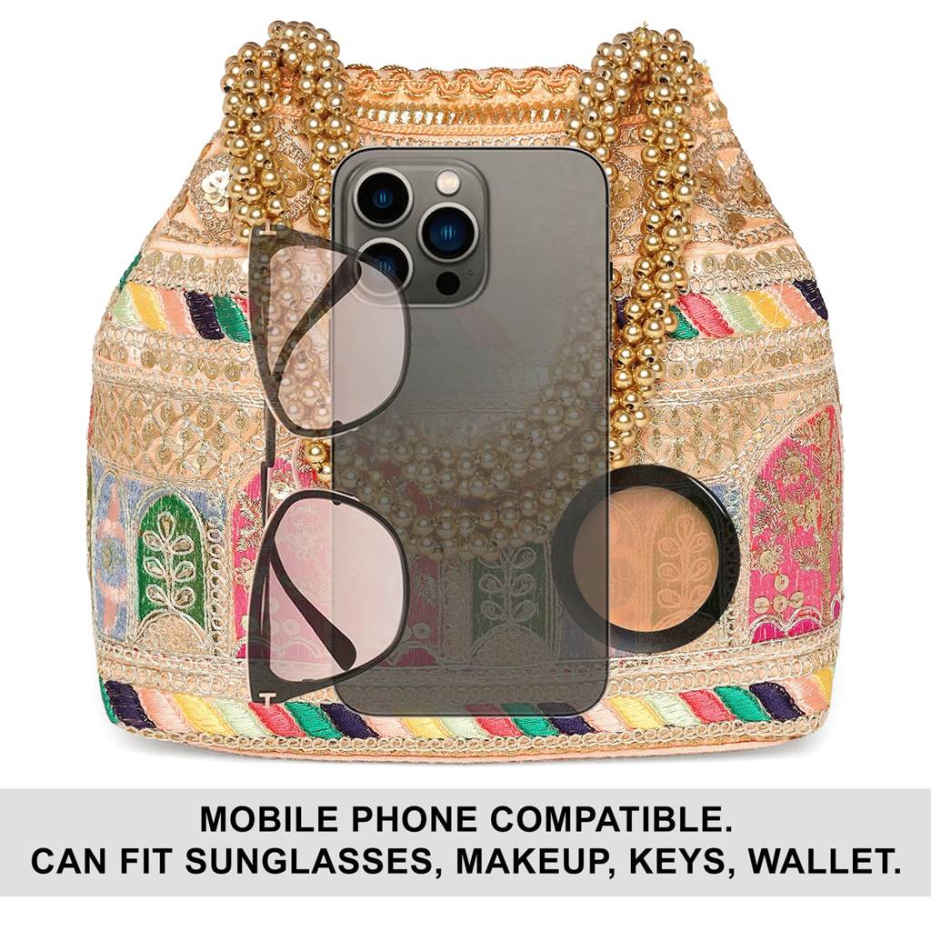Embroidery Potli Bag For Women Handmade Wristlet Handbag Stylish Purse Ethnic Fashion Bag For Girls : P212PCH-L