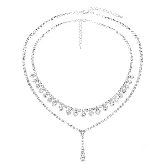 Stylish Silver Plated Sparkling Necklace For Women & Girls Set Of 2 : PX9N239S