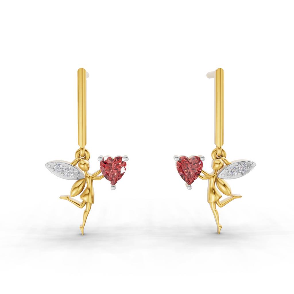 Lab Grown Diamond 0.04Ct Round 925 Sterling Silver Gold Plated Angle Earrings : SQT19729-EG-925S-004CT