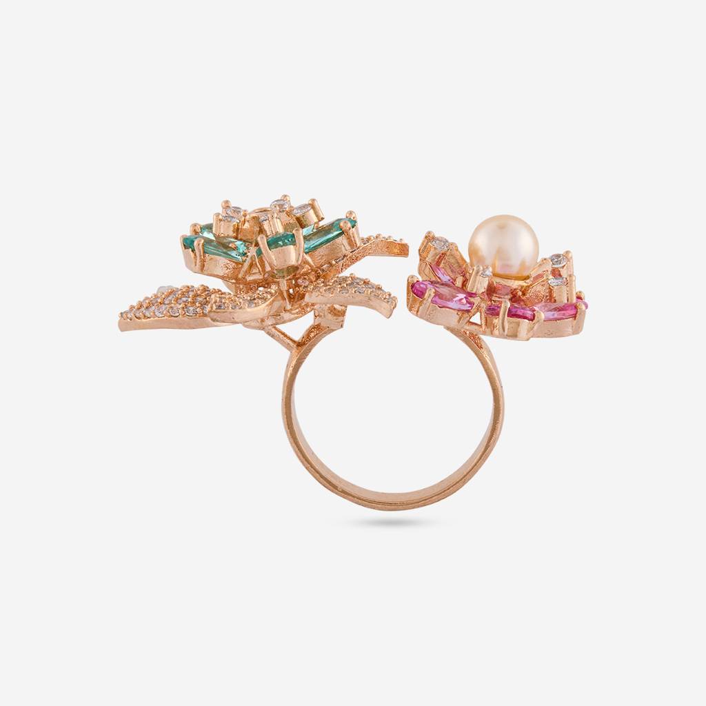 Gold - Plated Party Wear Zircon Finger Ring - 460778 : 470132