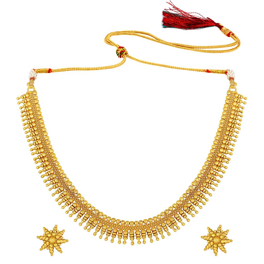 Peora Traditional Gold Plated Maharani Necklace With Earrings South Indian Traditional Festive Bridal Wear Jewell : PF04BRC144