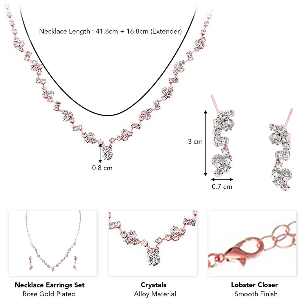 Silver Plated Crystal Studded Necklace With Drop Earrings Stylish Fashion Jewellery For Women & Girls : PX9N140C