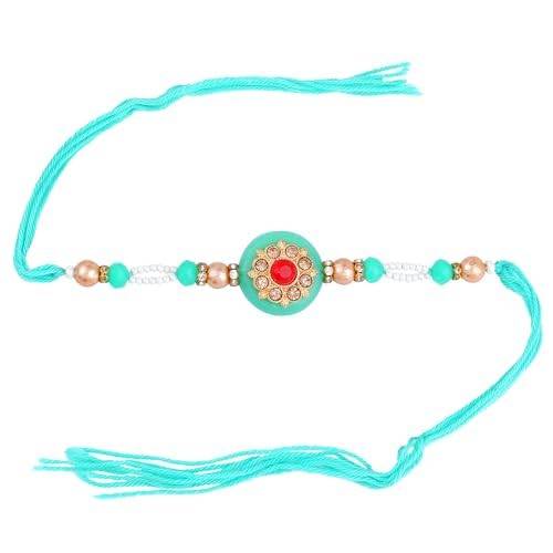 Gold Plated Trendy Circle Rakhi With Roli Chawal & Greeting Card For Brother : SR-7943-RAKHI