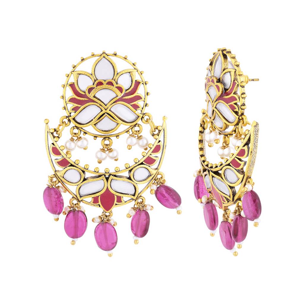 Thikri Crescent Mirror Embellishments Earrings : 8905124079678