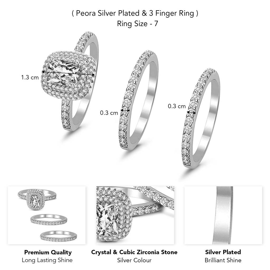 Silver Plated Crystal & Cubic Zirconia Studded Set Of 3 Solitaire & Eternity Ring Contemporary Jewellery For Wo : PX9R3027SW-7