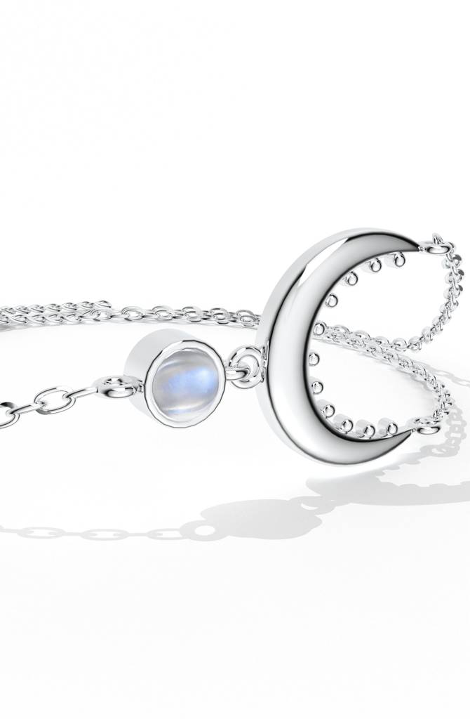 925 Sterling Silver Rainbow Moonstone Crescent Moon Bracelet : SILLUXB006_S