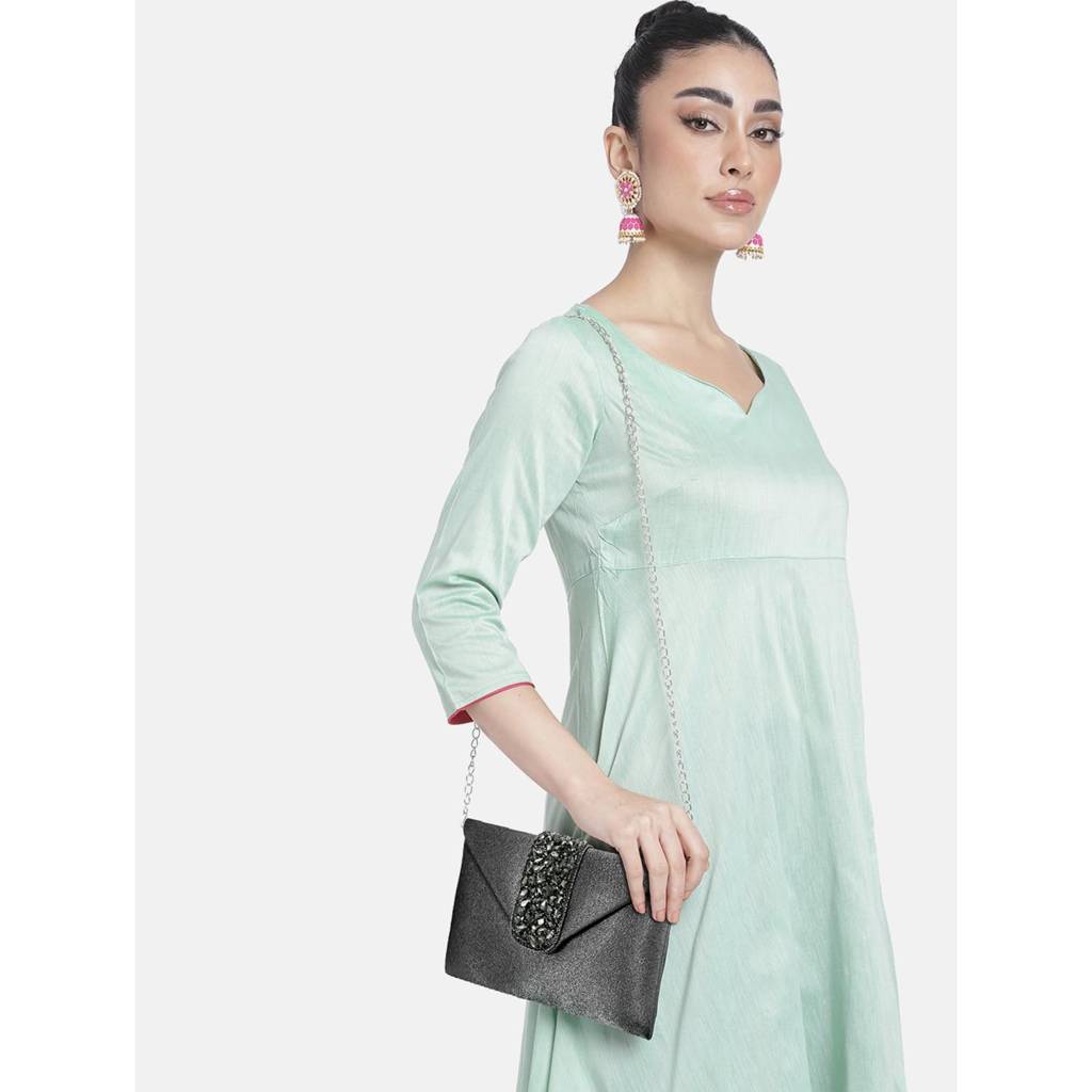 Clutch Women'S Purse Bridal Bag For Casual Detachable Strap Evening Sling Bag : C61GRY