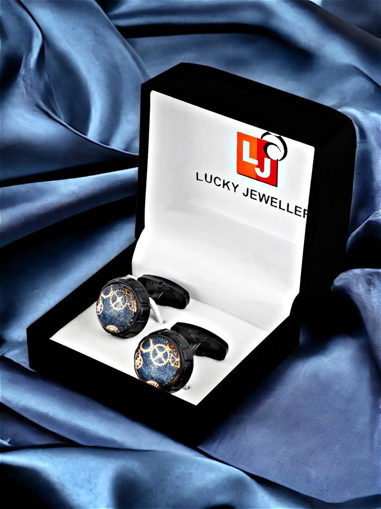 Men Jewellery Sleeve - Button Cuff Shirt Button, Blazer Cufflinks Pair Set For Men : 260-CHC4-1086-BL