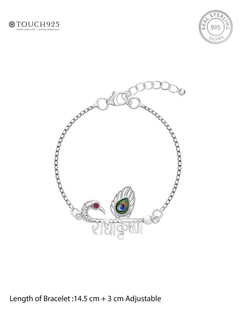 Radha Krishna Mayur Silver Bracelet : IKLB4006