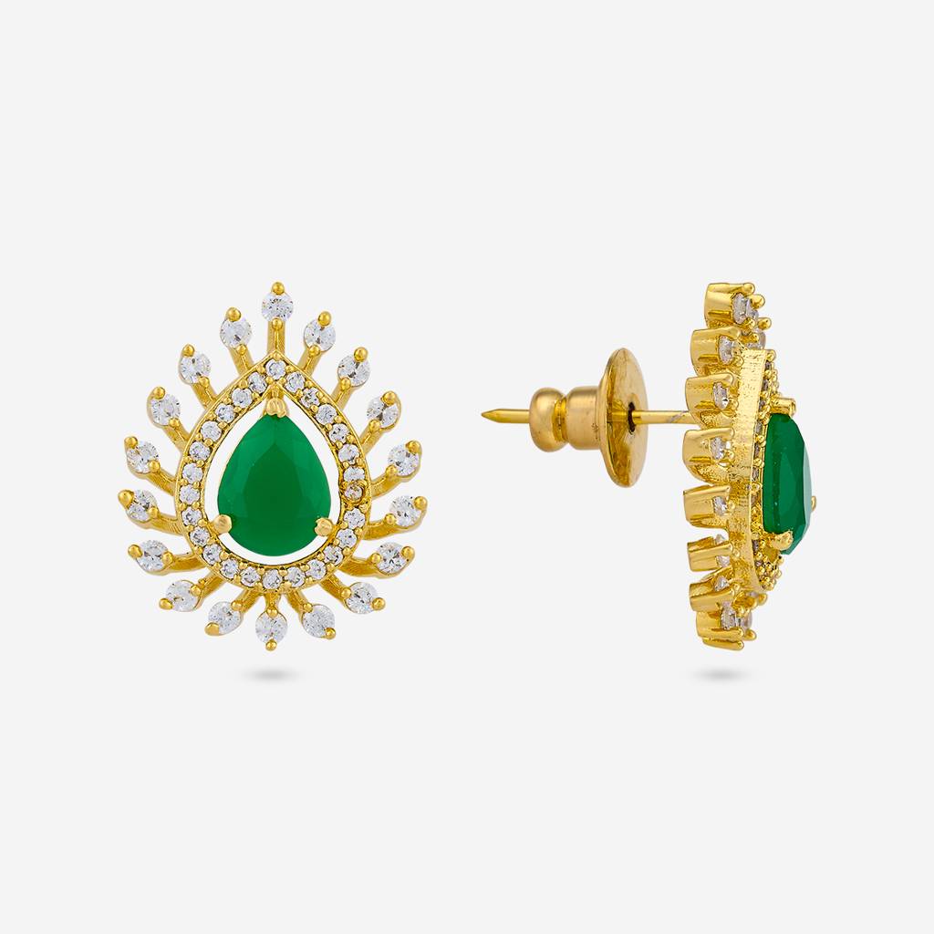 Gold - Plated Party Wear Zircon Earring - 456406 : 456407
