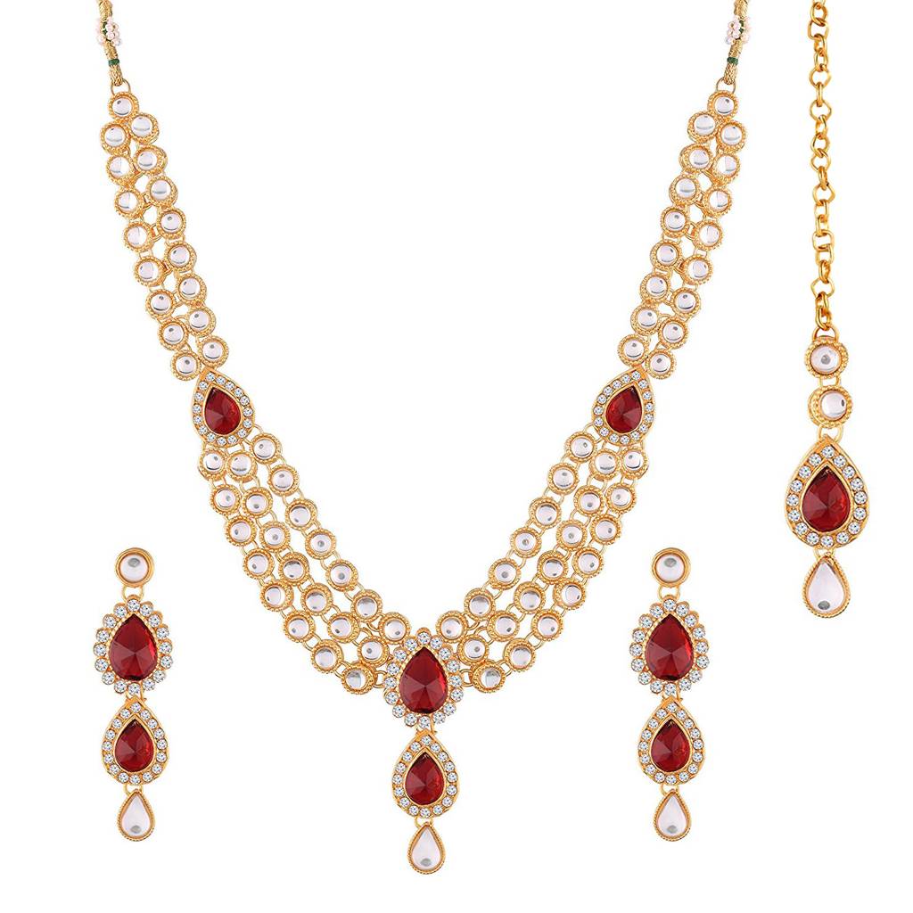 Peora Stones & Kundan Studded Traditional Necklace Jewellery Set Gift For Women : PF37N315R