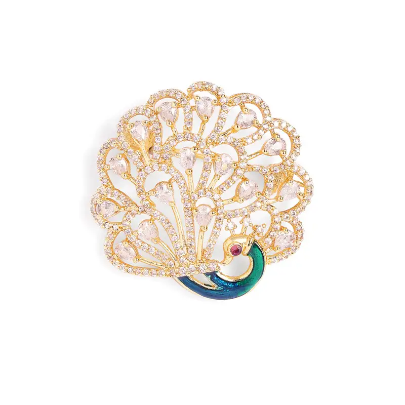 Cz Peacock Feather Brooch Pin For Women | Festive Glam : AD-006-IGWE-BROOCH