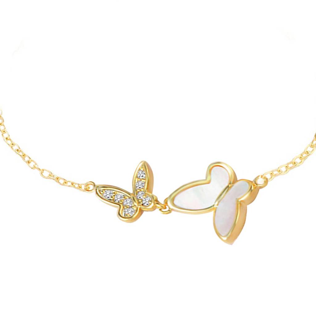 Plated Cubic Zirconia Studded Butterfly Style Adjustable Bracelet Fashion Jewellery For Women & Girls : PX8B116G