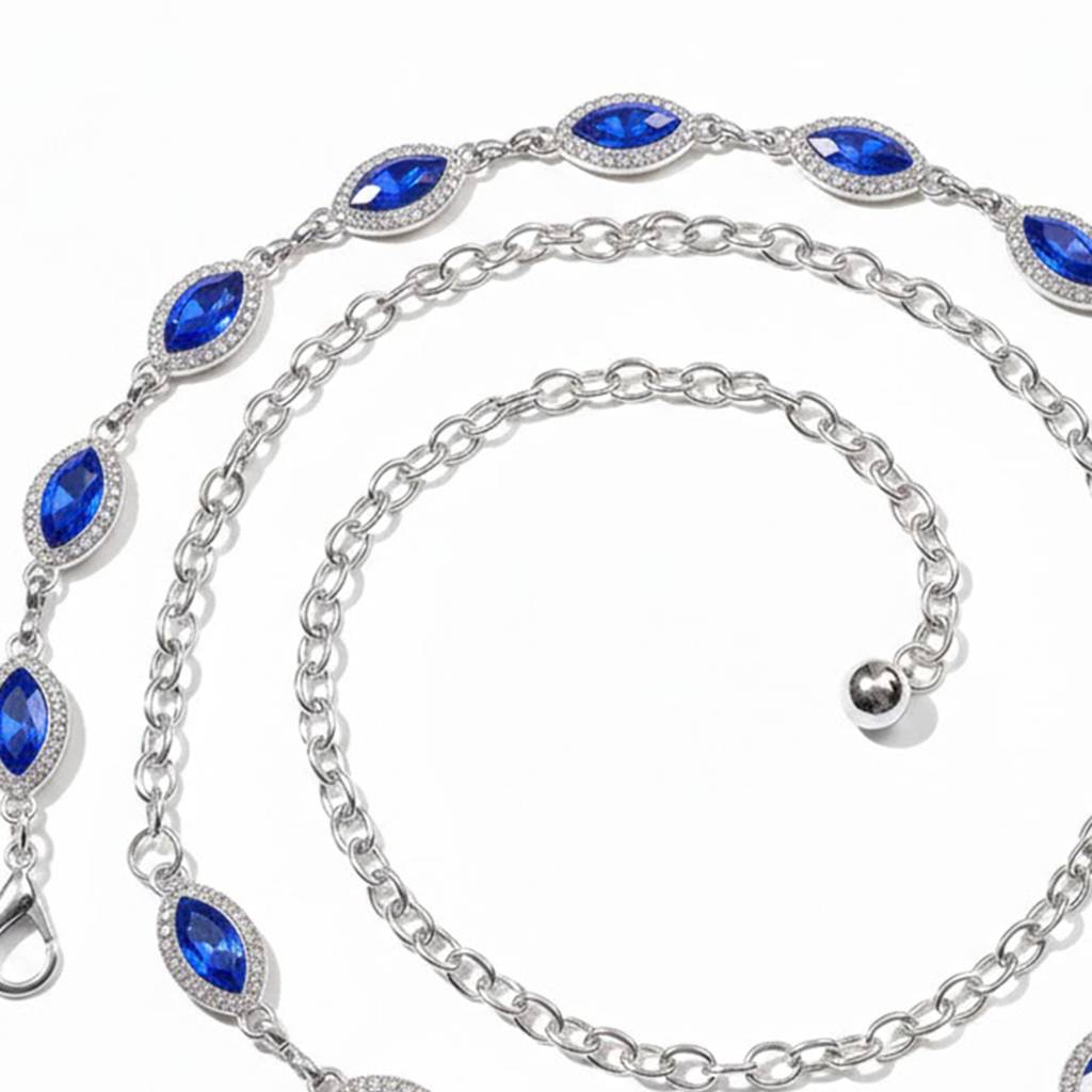 Cubic Zirconia & Crystals Studded Silver Plated Fancy Kamarbandh Belly Chain Waist Chain Jewellery For Women & Girls : PX9BCH76B