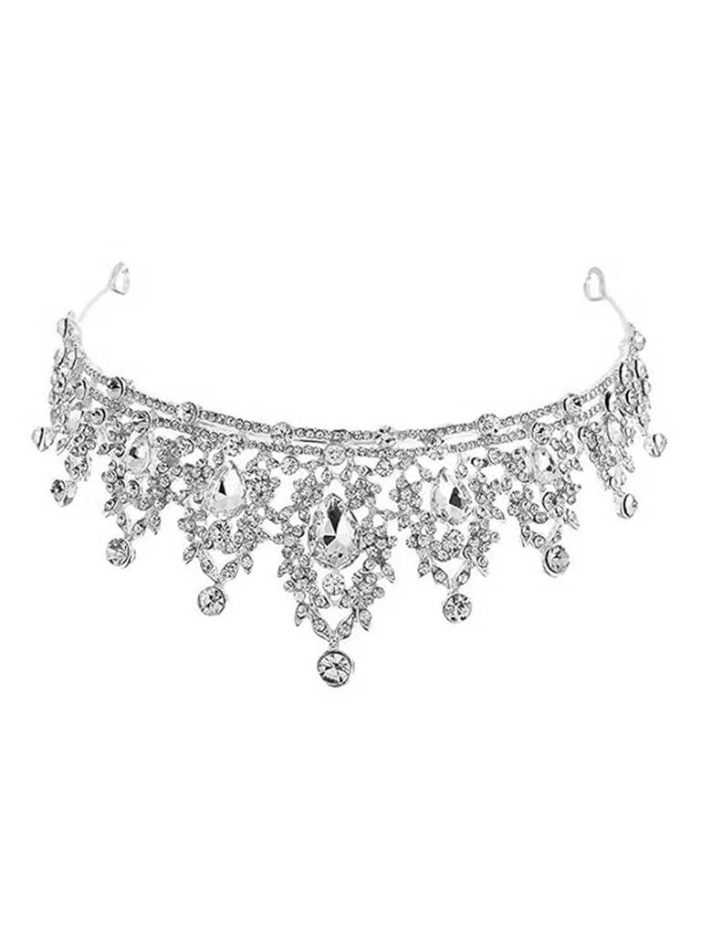 Peora Silver Plated Cubic Zirconia Studded Princess Tiara Crown Hair Accessory Gift For Girls & Women. : PX9CW09