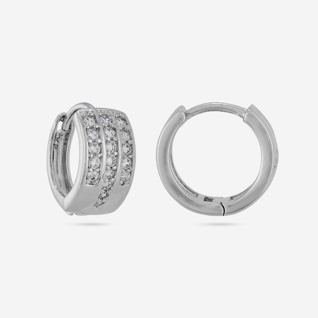 White Rhodium - Plated Casual Wear Trendy Zircon Earring - 460450 : 460450