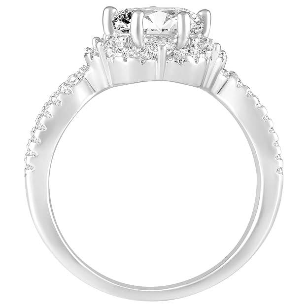 Silver Plated Crystals Studded Solitaire Ring Contemporary Jewellery For Women & Girls (Us 7) : PX9R3008S