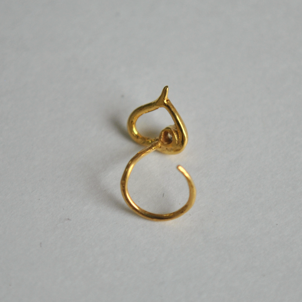 Natural Diamond Heart Nose Pin In 14K Yellow Gold C Wire : NP009-14Y-C-S