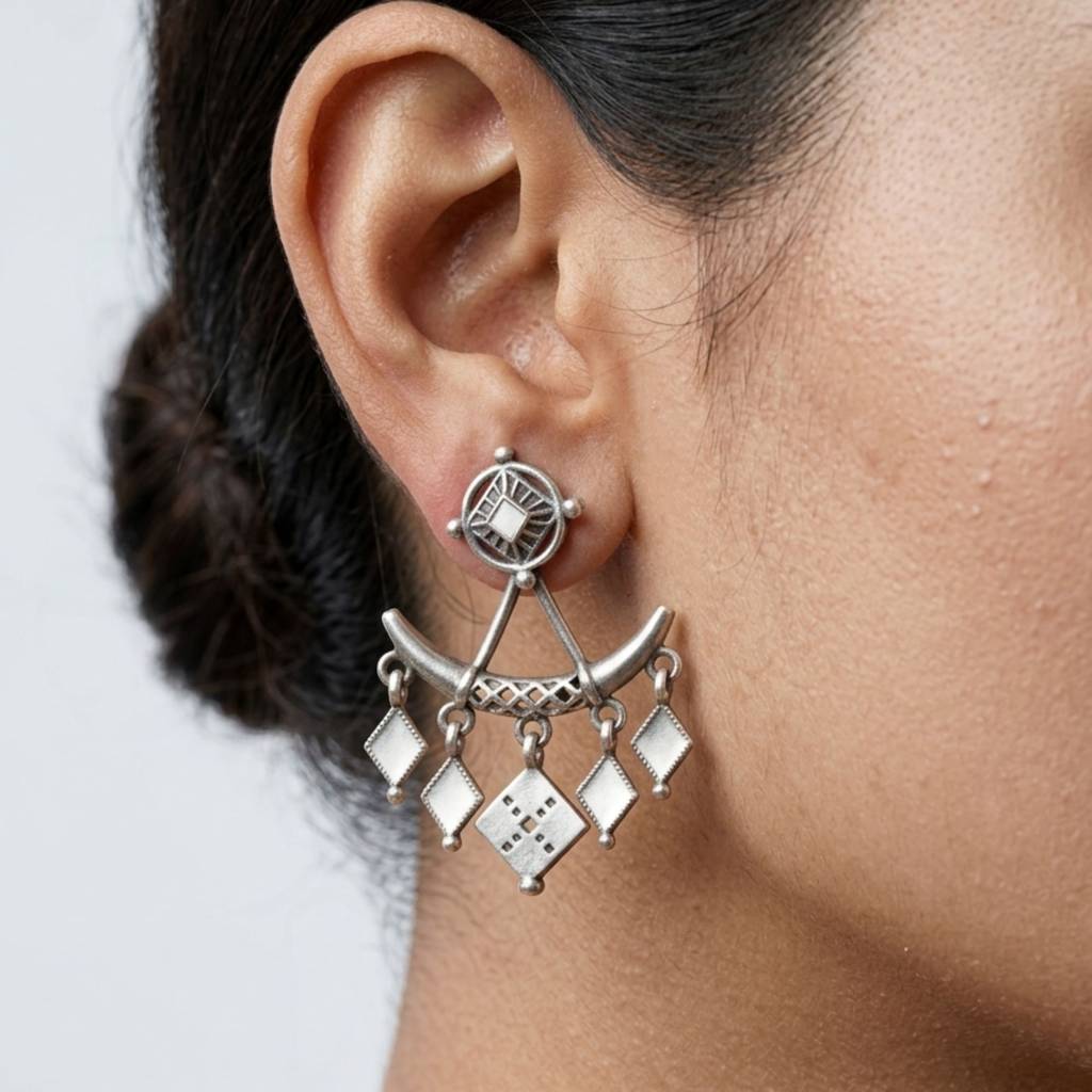 India Unique Meenakari Work Drop And Stud Earrings : DTIND2IN1-01