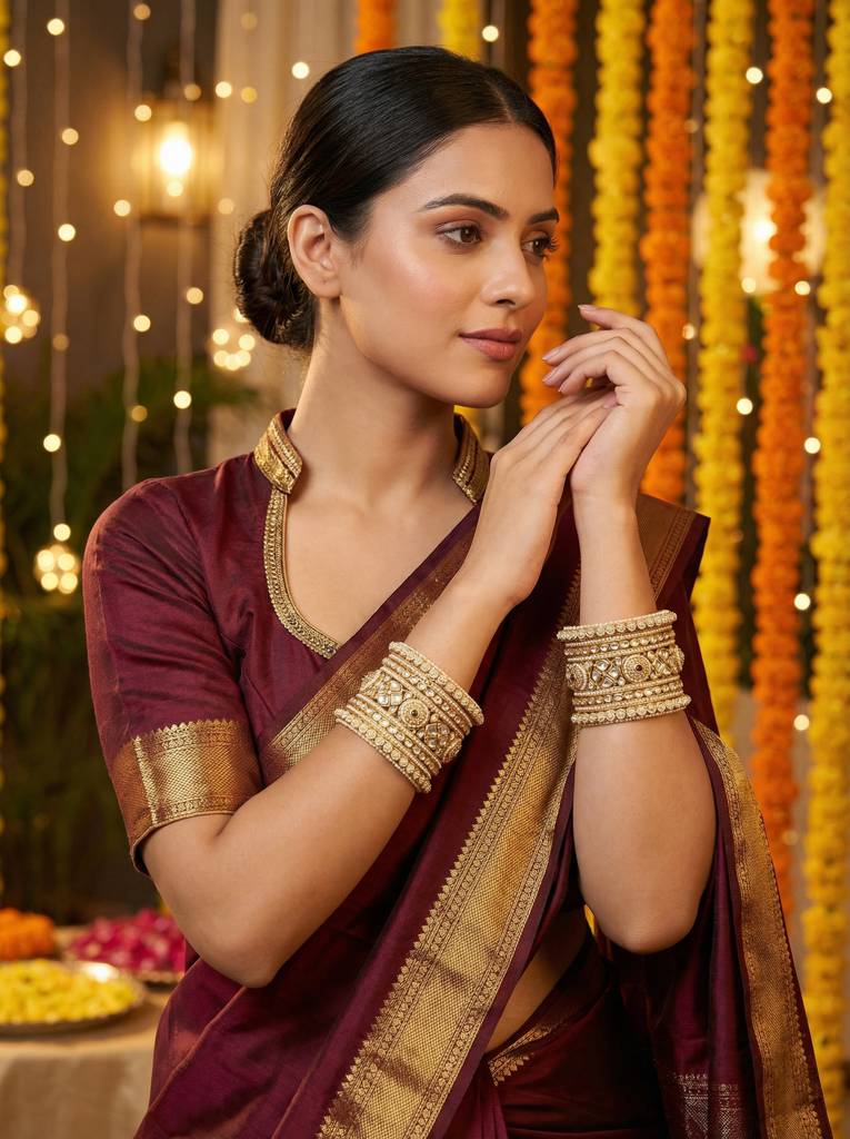 Bridal Kundan Pearl Bangles Set – Traditional Indian Jewelry : HB-37-24
