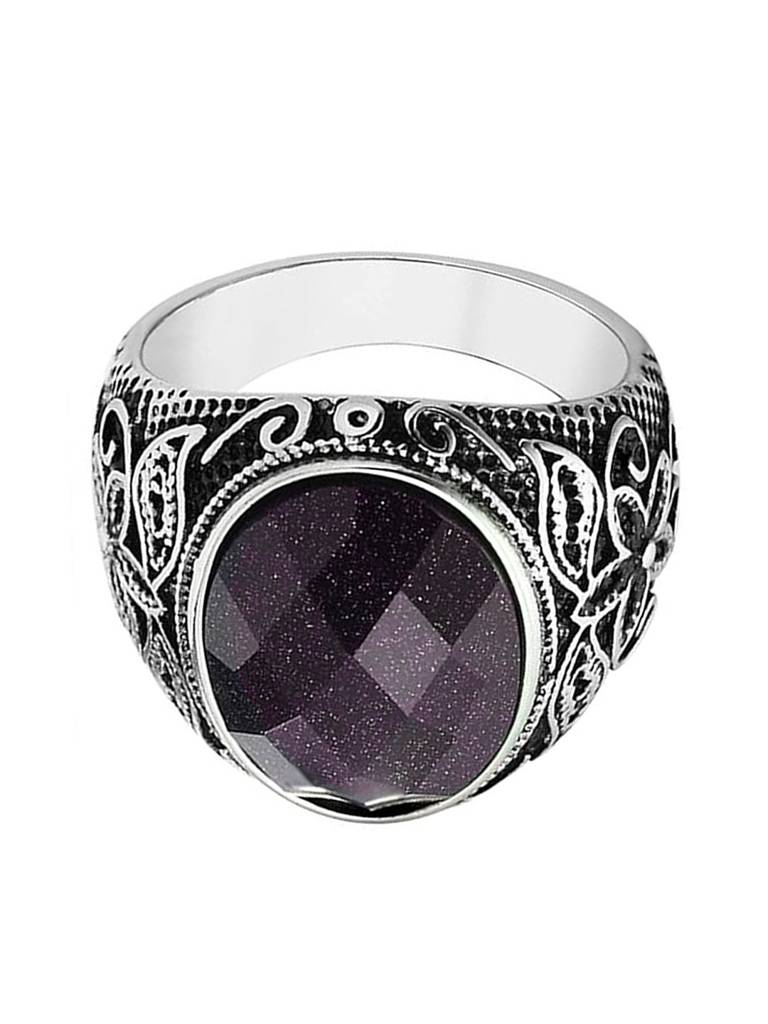 Peora Silver Plated Stone Studded Finger Ring Fashion Fancy Jewellery Gift For Men & Boys (Us-9) : PX9R79-9