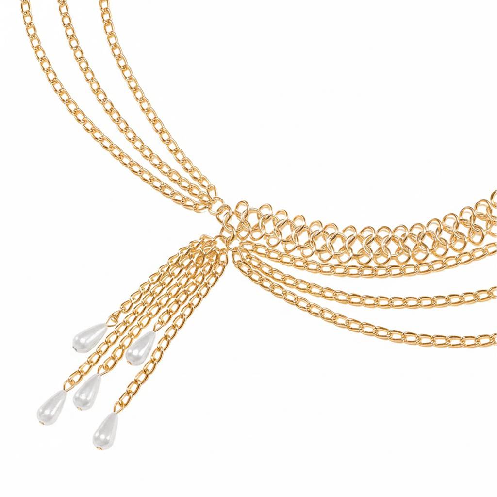 Pearl Studded Gold Plated Fancy Kamarbandh Belly Chain Waist Chain Jewellery For Women & Girls : PX9BCH79G