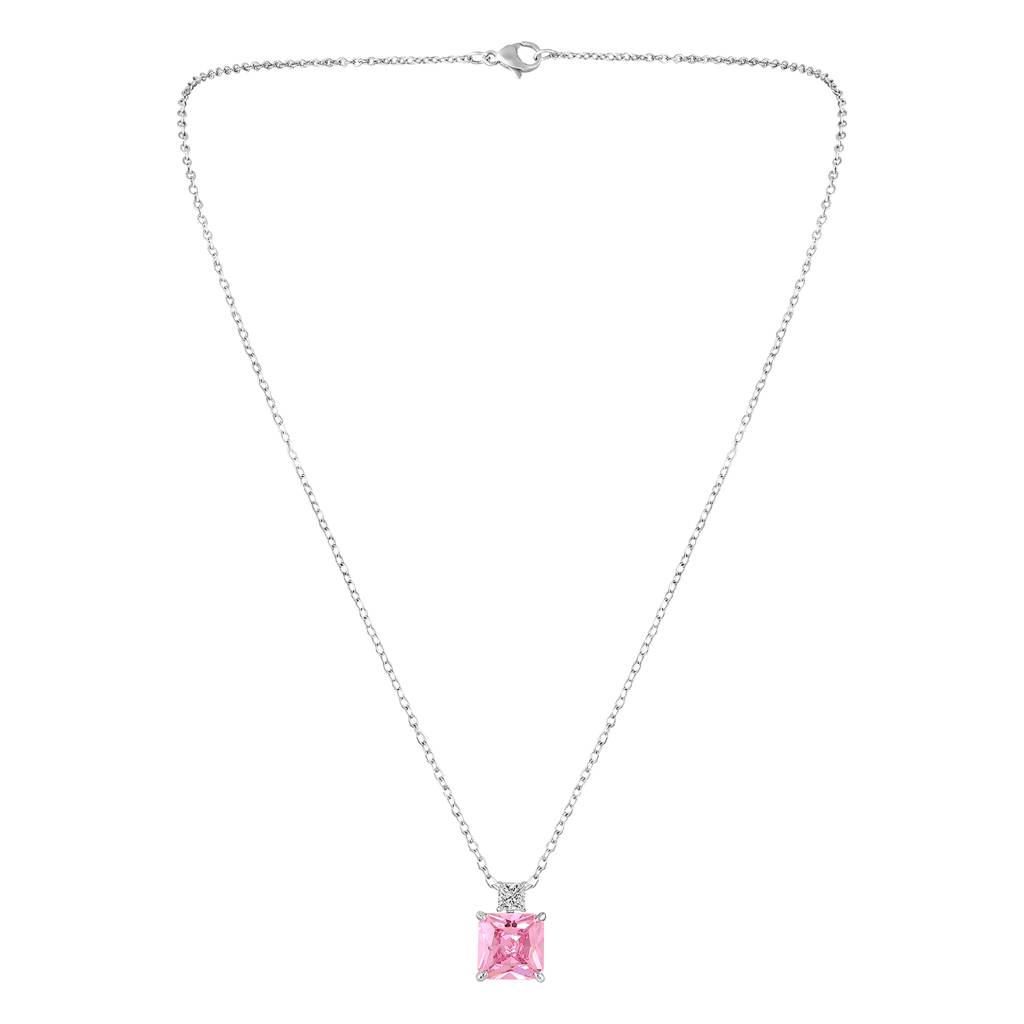 Pink Stylish Pendant Chain Necklace For Women & Girls | Silver Plated | Crystal Studded | Stylish Design Jeweller : PX9CH100PK