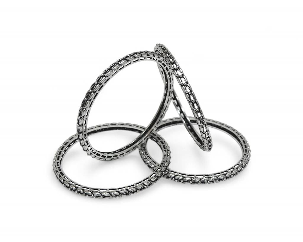 Stylish Box Chain Oxidised Silver Plated Set Of 4 Bangle For Women And Girls : 6BG384_210