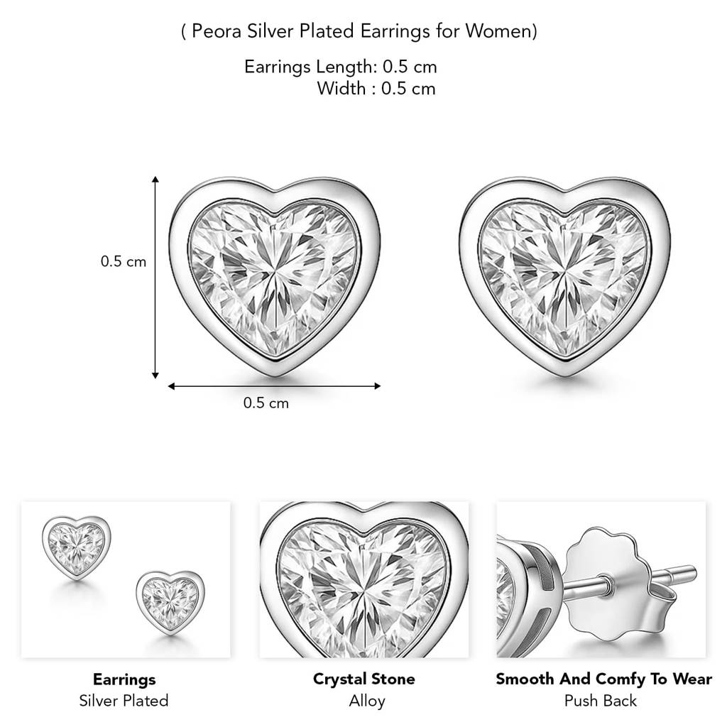 Silver Plated Crystal Studded Heart Shaped Stud Earring Fashion Jewellery Gift For Women & Girls : PX9E3062