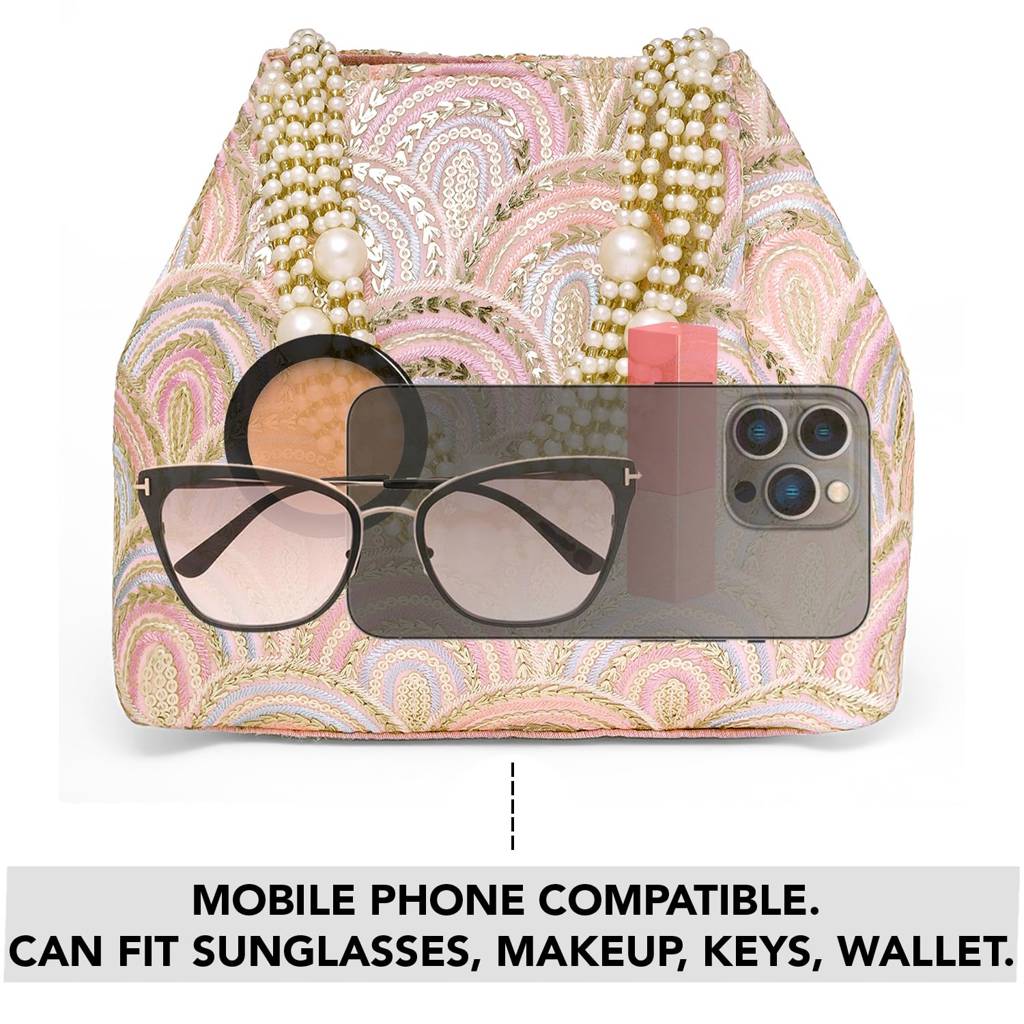 Sequins Motifs Potli Bag For Women Handmade Wristlet Handbag Stylish Bridal Purse Fashion Bag For Girls : P206PK-L