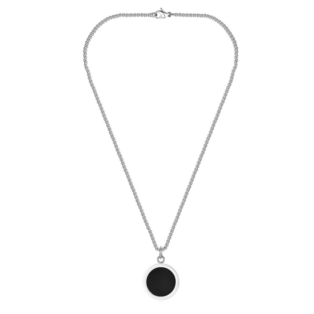 Black Round Pendant Chain Necklace For Men & Women | Silver Plated | Stylish Design Jewellery | Birthday Annivers : PX9CH110BL