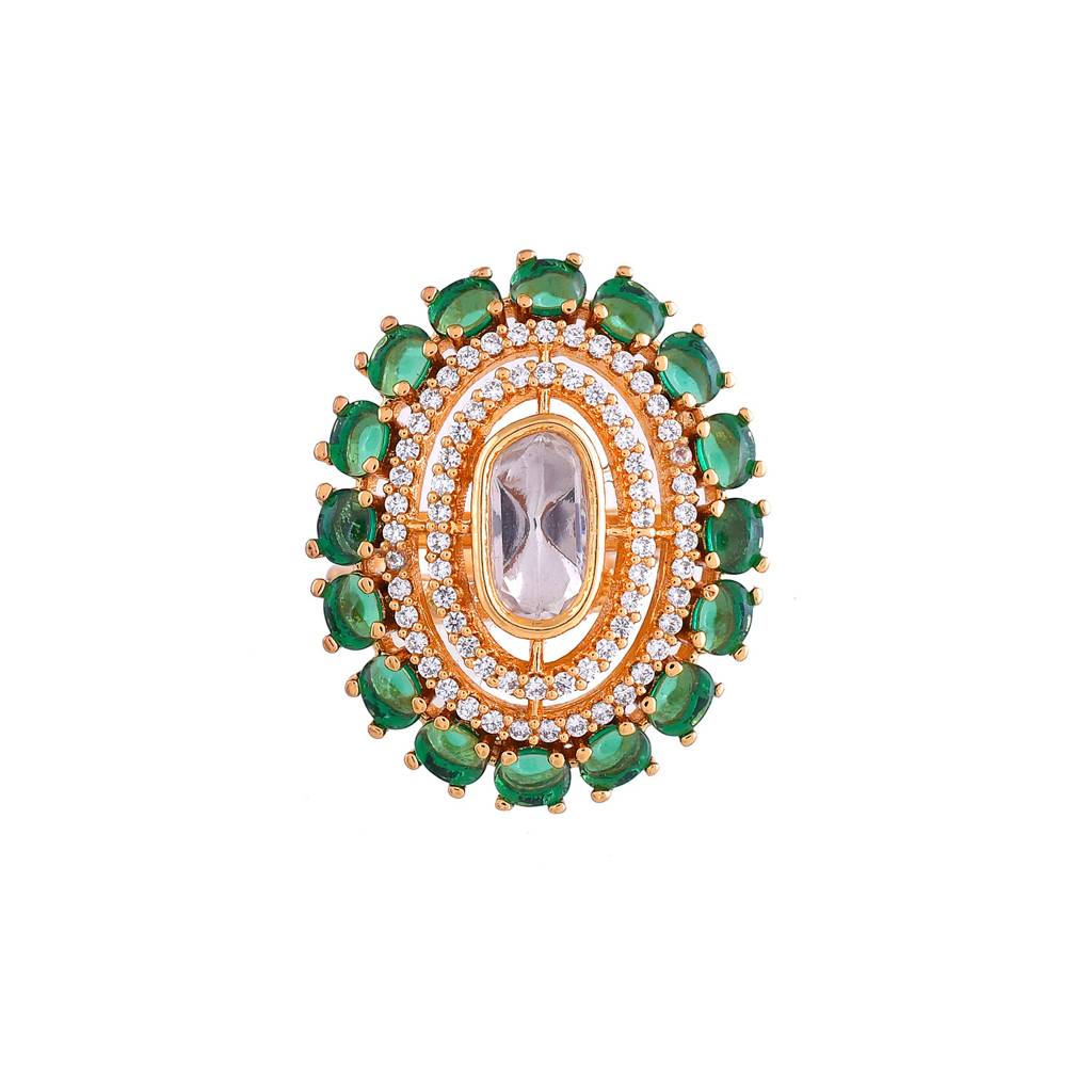 Kundan Opulance Smarag Emerald Ring : 8905124540031