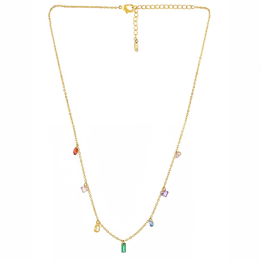 Multi-Color Crystal Studded Gold Plated Fancy Chain Necklace Jewellery Gift For Women & Girls : PX9N273GML