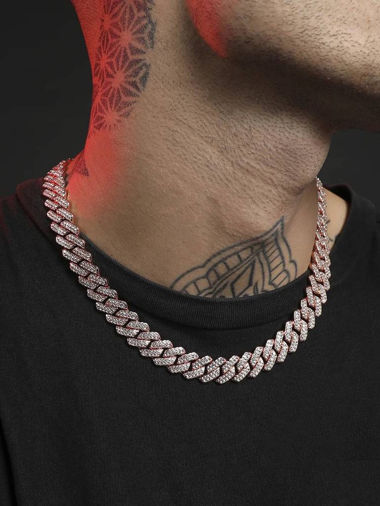 Men'S Embellished Criss-Cross Chain Necklace - Rose Gold : FANC1086