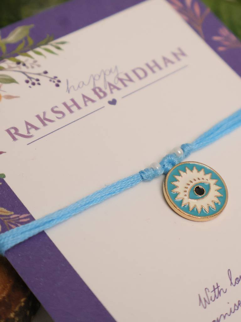 Evil Eye Protection Rakhi With Roli Chawal Capsules : ACJR107-Bl