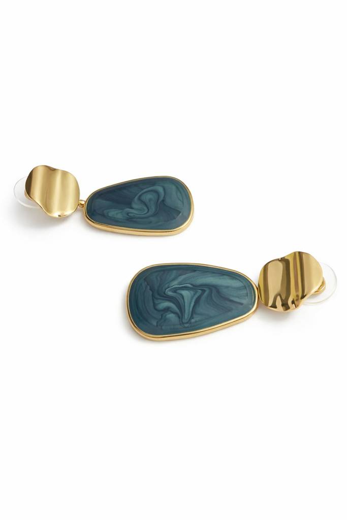 Gold-Tone Teal Stone Drop Earrings : HCE-599-A8040