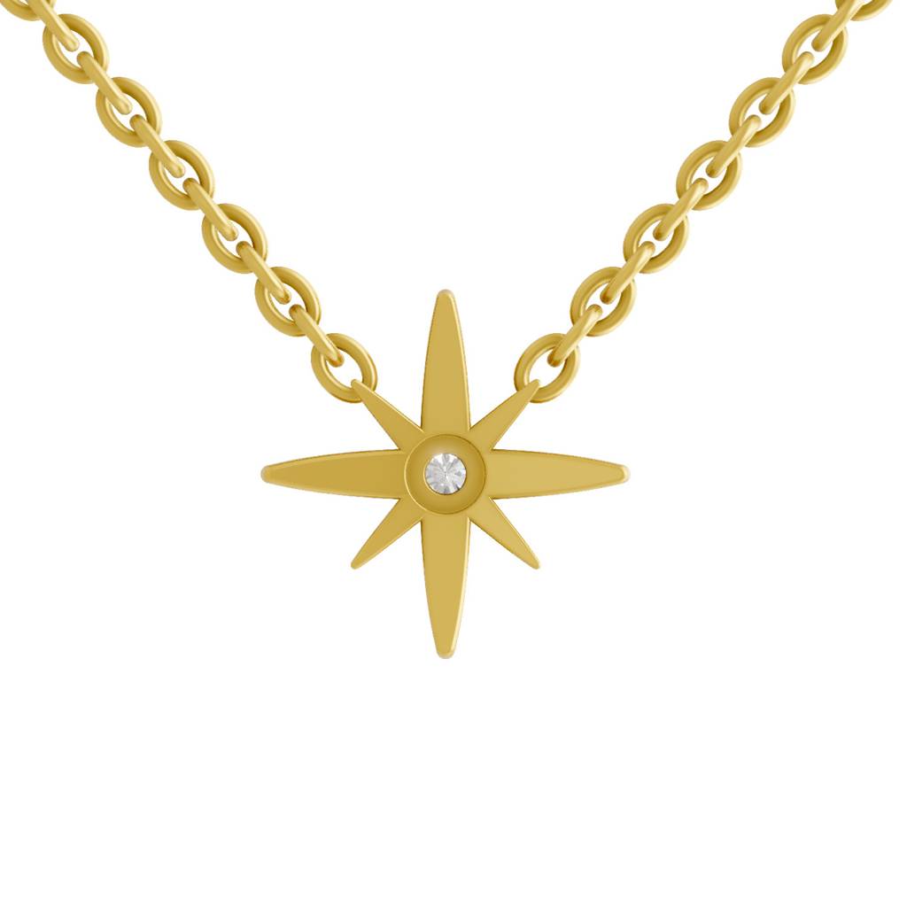 Lab Grown Diamond 0.07Ct Round 925 Sterling Silver Gold Plated Star Necklace : SQN19726-NK-925S-007CT