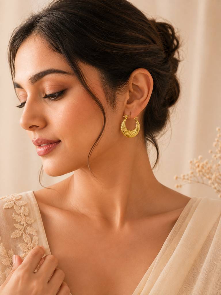 Gold Plated Swirl Hoop Earrings : AN-LJ-GO-0130-DE