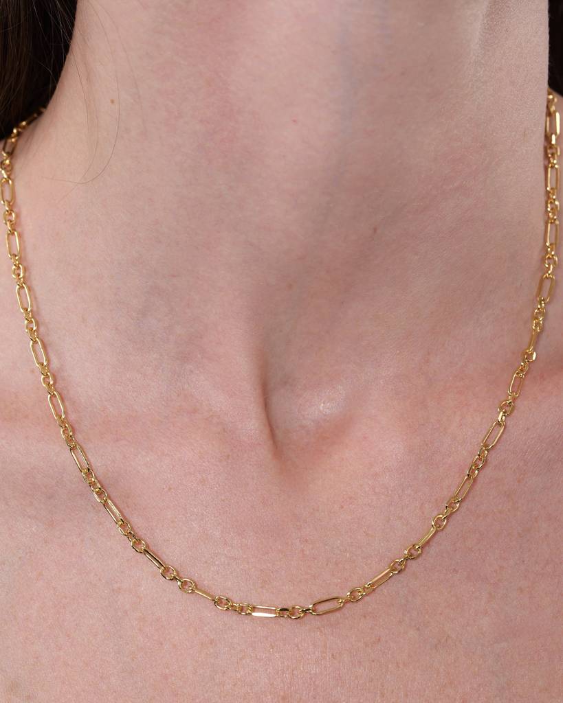 Figaro Chain: 18K Gold Plated Sterling Silver, Everyday Wear Necklace : TK-1501-N111-G00