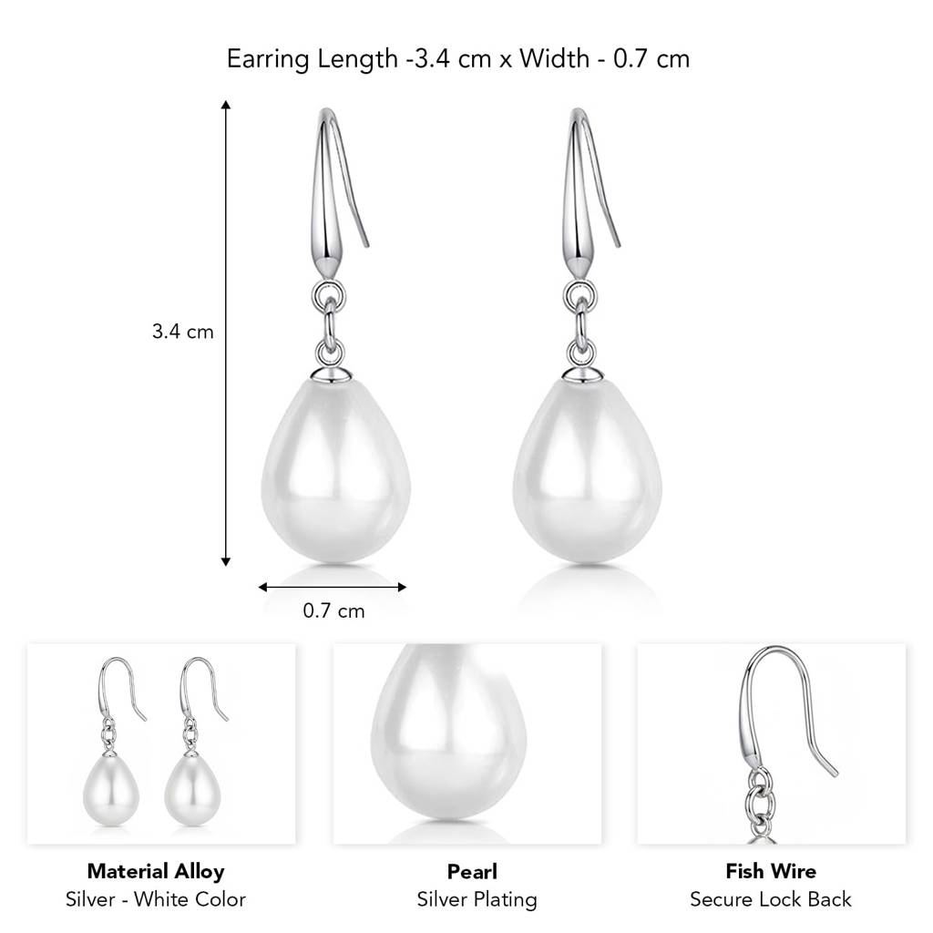 Silver Plated Pearl Studded Drop Earrings Fancy Jewellery Gift For Women & Girls : PX9E3097SW