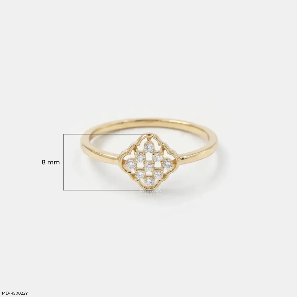 18K Yellow Gold Vermeil Quatrefoil Lattice Lab-Grown Diamond Ring : MD-R50022Y
