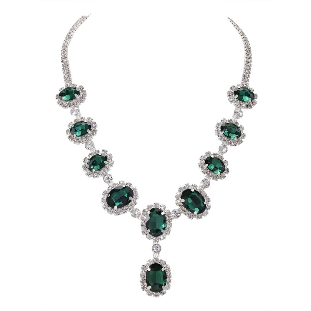 Silver Plated Green Stylish Necklace Earrings Set For Women & Girls : PX9N251GRN