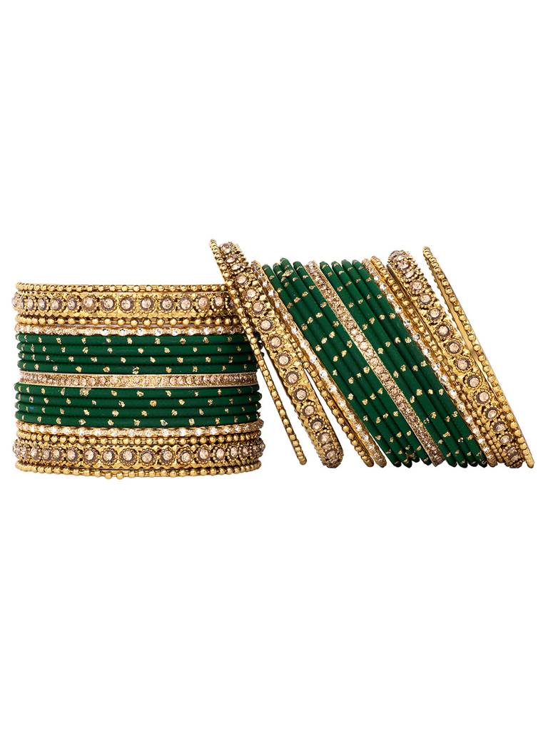 Studded Green Silk Thread Bangles Set Ethnic Jewellery For Women : PF51B84G