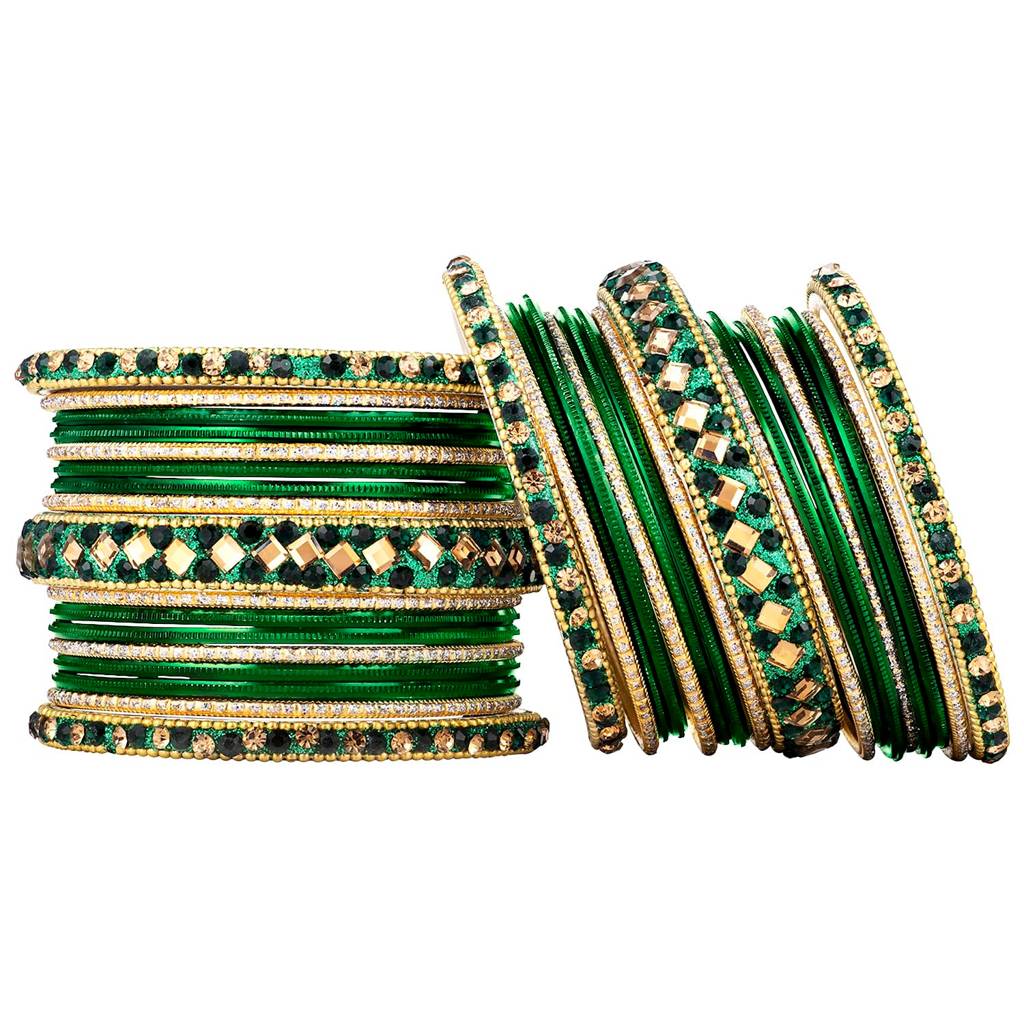Diamond Metal Chuda Bangle Set Indian Traditional Bridal Wedding Fashion Jewellery For Women : PF51B36G