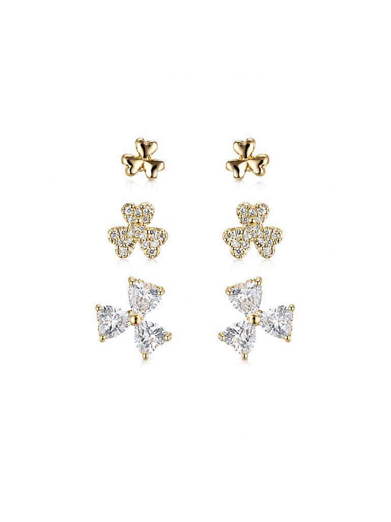 Mini Floral Studs (Set Of 3)- Gold : Z-ZS-ER-306