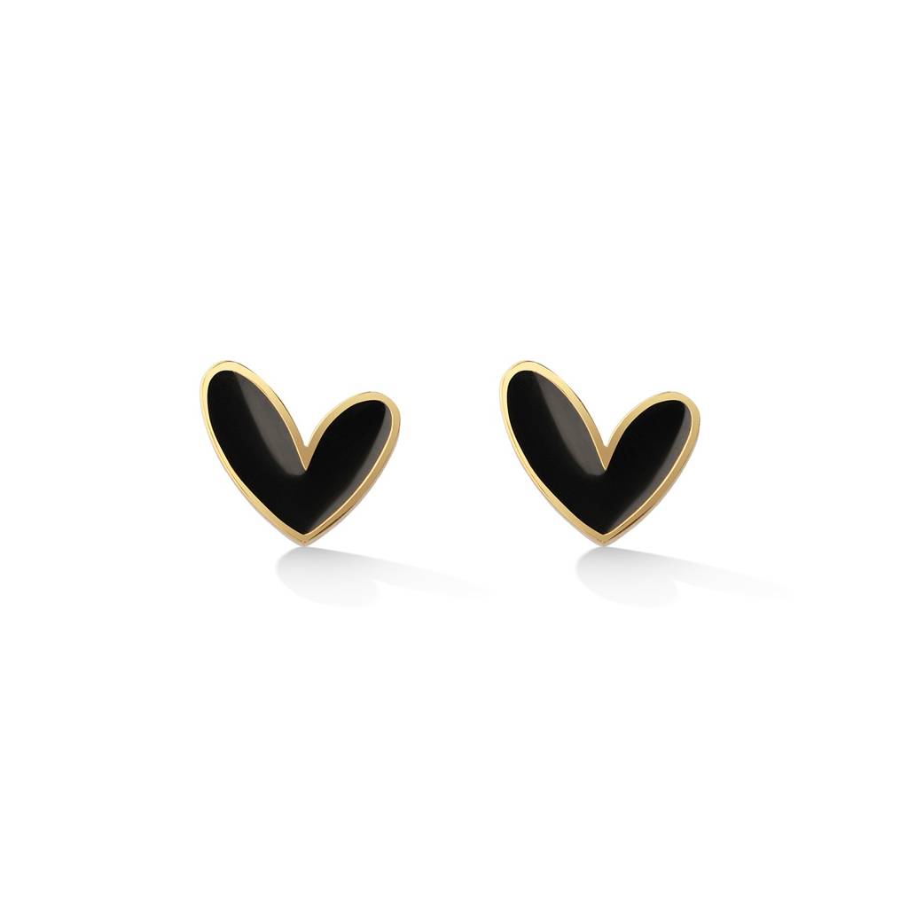 Mini Noir Heart Stud Earring For Women - Waterproof & Anti-Tarnish : ER0378